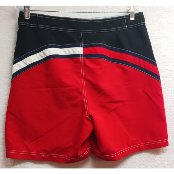 Tommy Hilfiger Swim Trunks Mens Medium Red White Black Elastic Waist Lined - Picture 2 of 8